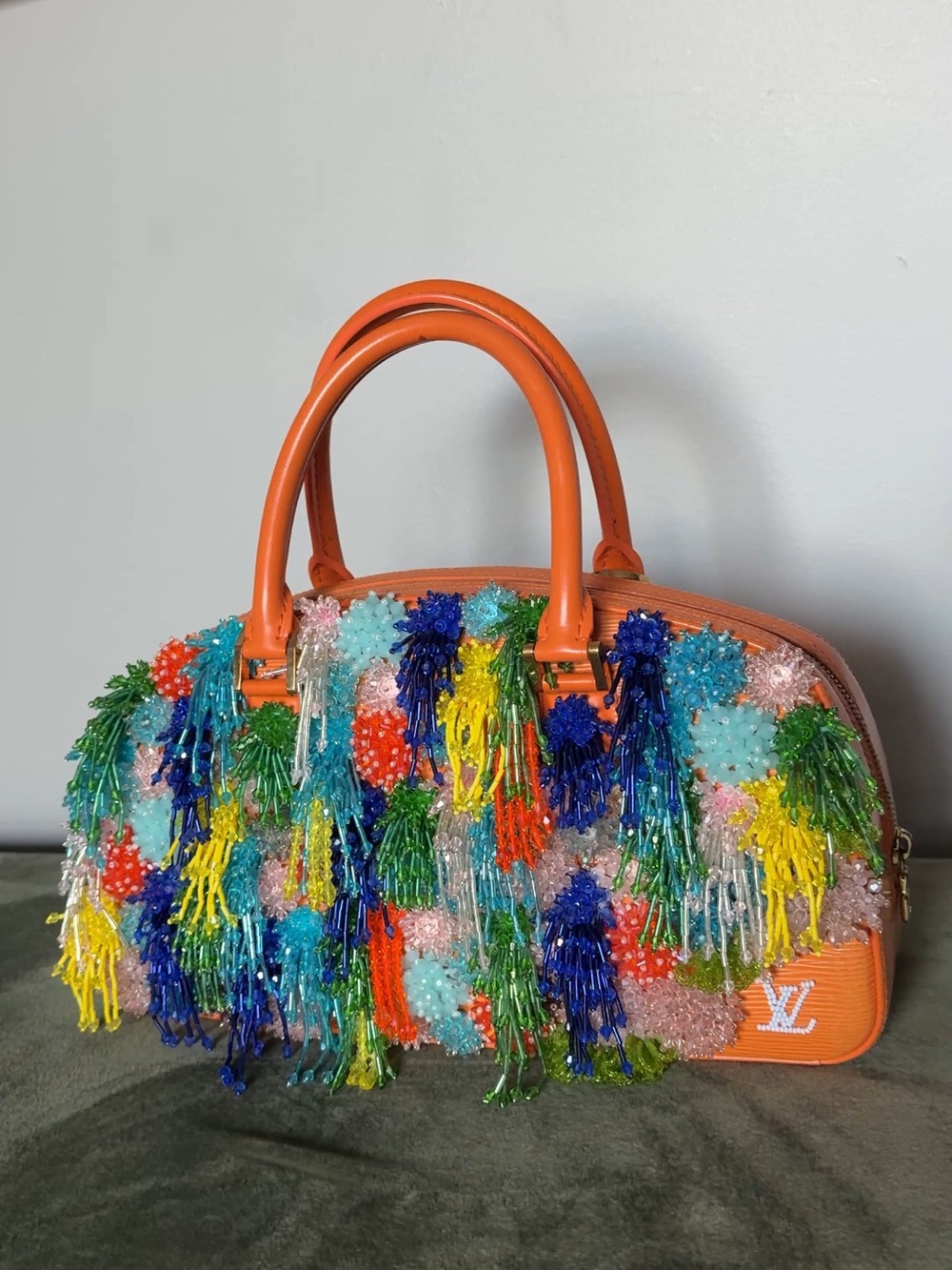 Authentic Louis Vuitton Jasmine Orange epi leather repurposed bag. DIY